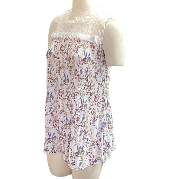 Suzanne Betro Lace Ruffle Hi-Neck Floral Top Sz S #158A - Picture 3 of 9